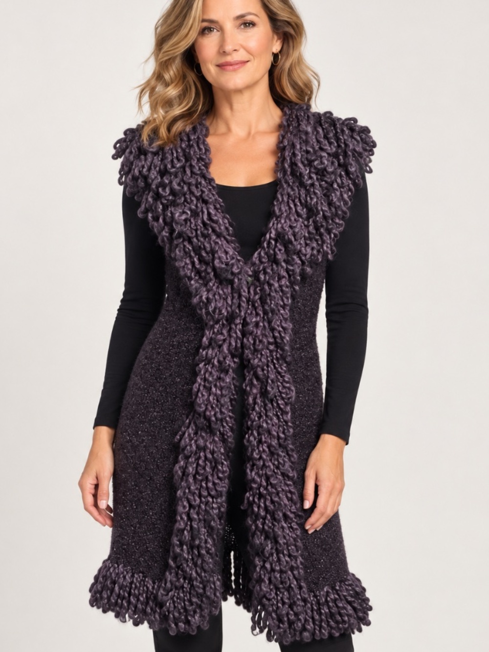 Pinky - Textured Knit Fringe Vest | Artsy Boho Statement Layer - SzM